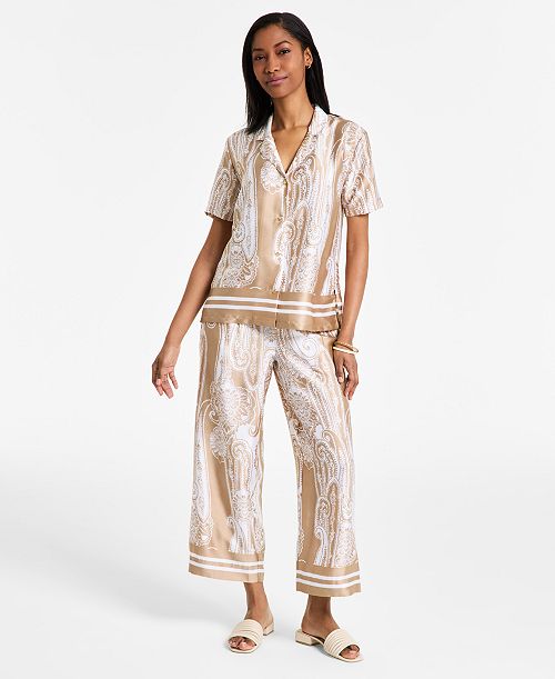 alfani Nautica Jeans Women's Pull-One Wide-Leg Paisley Pants & Button-Front Shirt Women's Fashion Shoes & Accessories