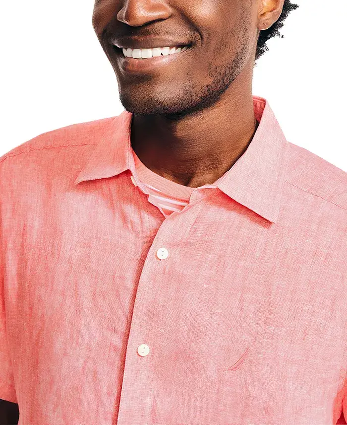 Alfani Nautica Men's Classic-Fit Solid Linen Short-Sleeve Shirt Men's Fashion & Accessories