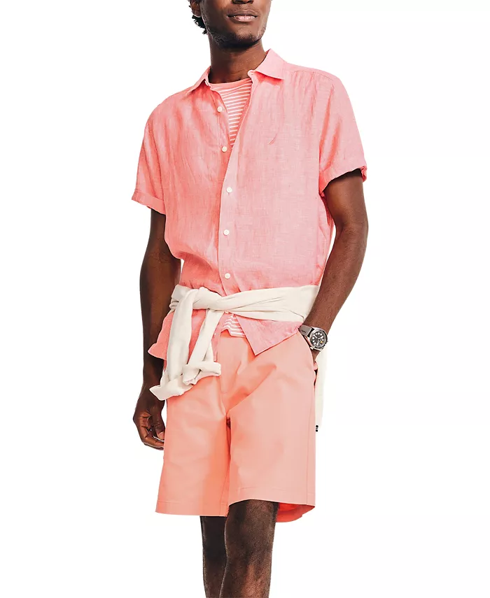 Alfani Nautica Men's Classic-Fit Solid Linen Short-Sleeve Shirt Men's Fashion & Accessories