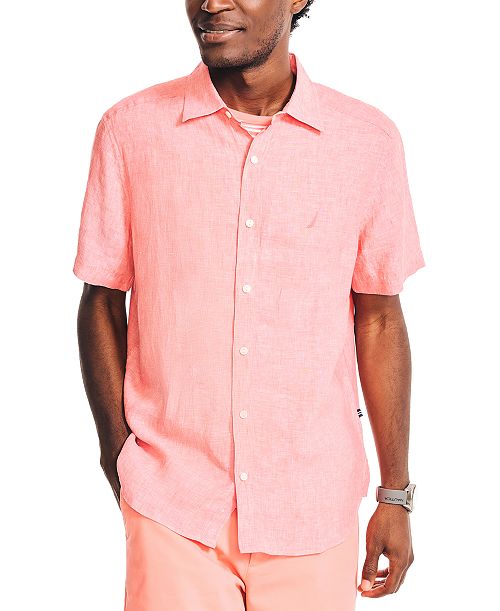 alfani Nautica Men's Classic-Fit Solid Linen Short-Sleeve Shirt Men's Fashion & Accessories