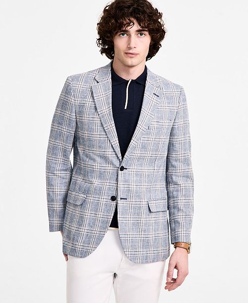alfani Nautica Men's Cotton & Linen Printed Modern-Fit Sport Coat Men's Fashion & Accessories