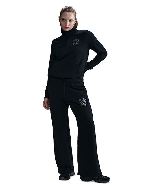 alfani Nike Sportswear Women's Club Fleece Mid-Rise Wide-Leg Logo Pants Women's Fashion Shoes & Accessories