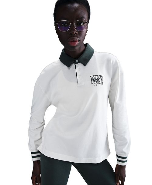 alfani Nike Sportswear Women's Essential Oversized Long-Sleeve Polo Women's Fashion Shoes & Accessories