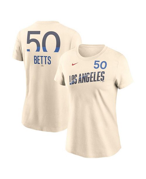 alfani Nike Women's Mookie Betts Cream Los Angeles Dodgers 2024 City Connect Fuse Name Number T-Shirt Sports Fan Shop