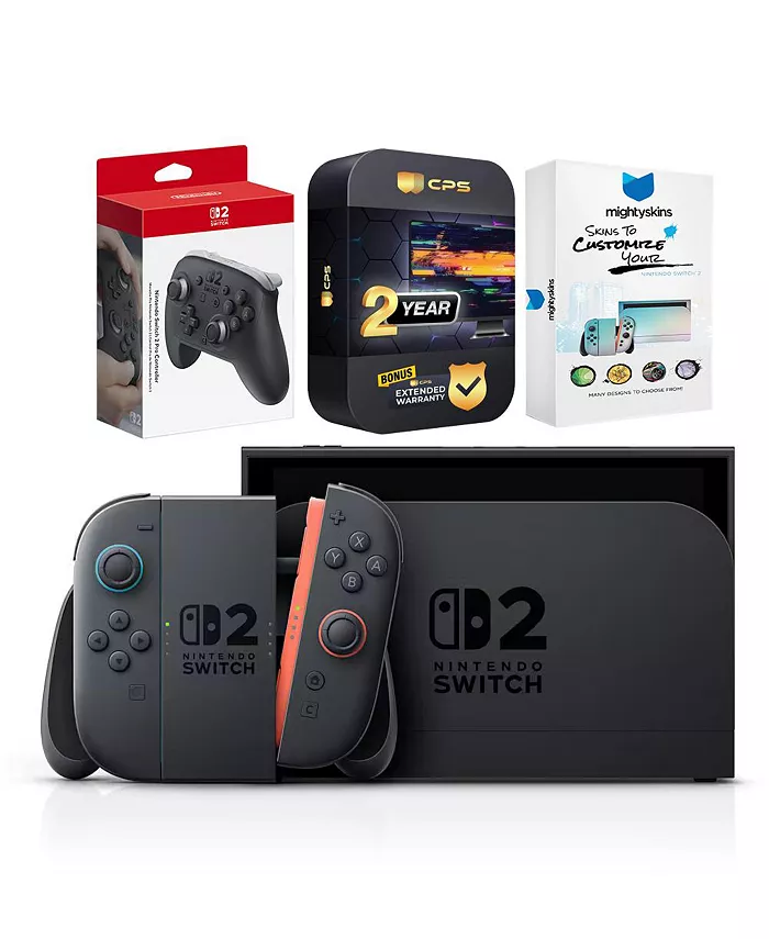 Alfani Nintendo Switch 2 Mario Kart World Bundle With Pro Controller MightySkins Code And 2 CPS Year Extended Warranty Electronics