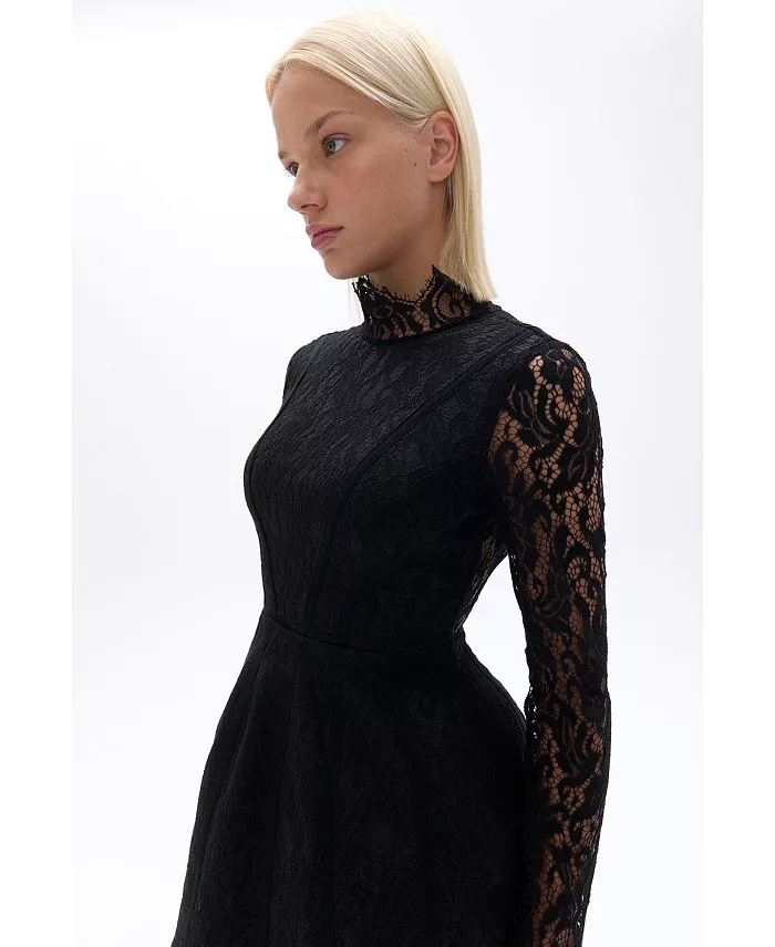 Alfani NOCTURNE Women's Lace Long Sleeve Minidress Women's Fashion Shoes & Accessories