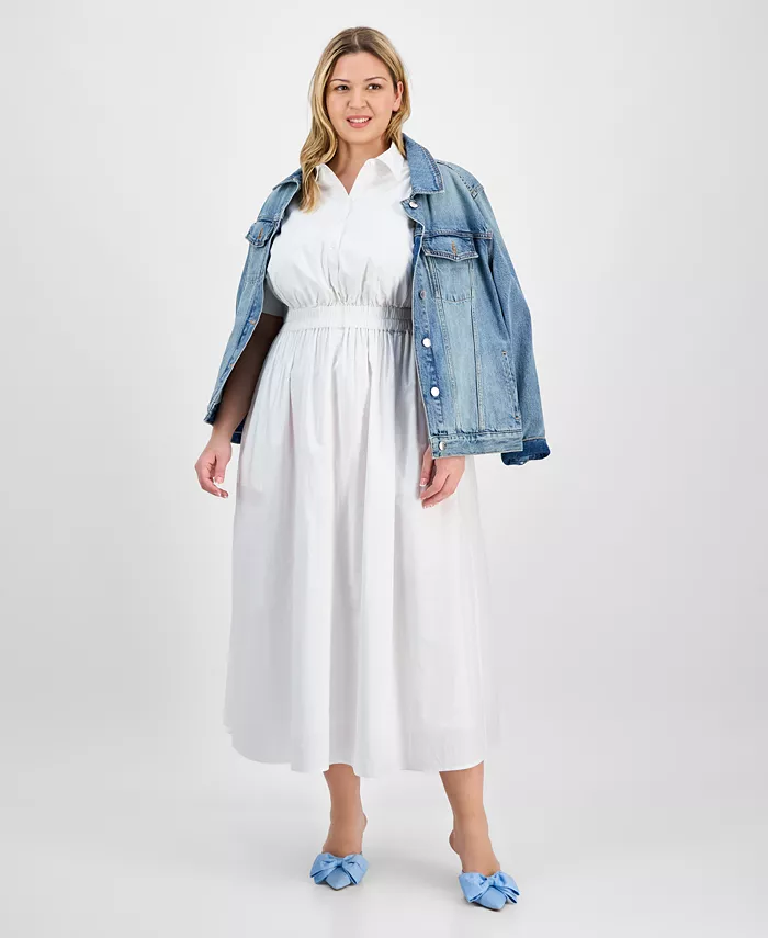 Alfani On 34th Trendy Plus Size Short-Sleeve Popover Shirtdress Exclusively At Macy's Women's Fashion Shoes & Accessories