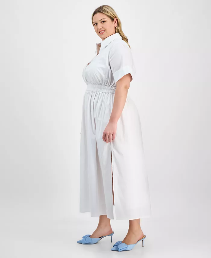 Alfani On 34th Trendy Plus Size Short-Sleeve Popover Shirtdress Exclusively At Macy's Women's Fashion Shoes & Accessories