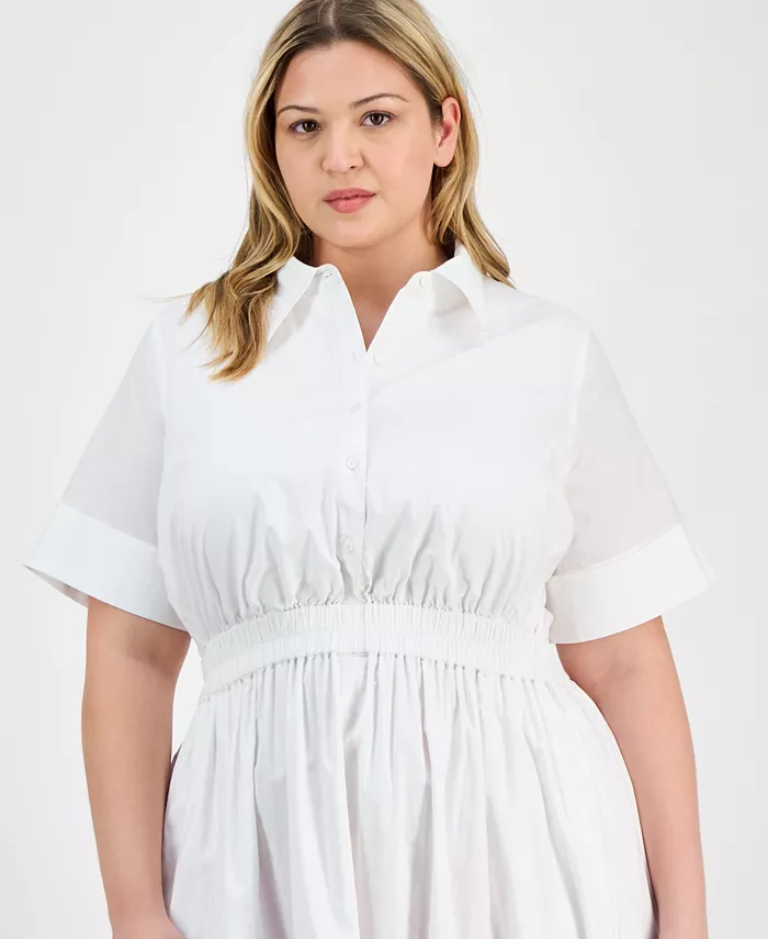 Alfani On 34th Trendy Plus Size Short-Sleeve Popover Shirtdress Exclusively At Macy's Women's Fashion Shoes & Accessories