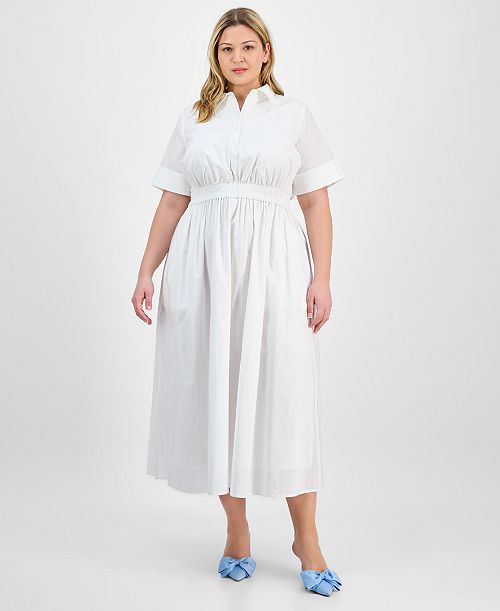 alfani On 34th Trendy Plus Size Short-Sleeve Popover Shirtdress Exclusively at Macy's Women's Fashion Shoes & Accessories