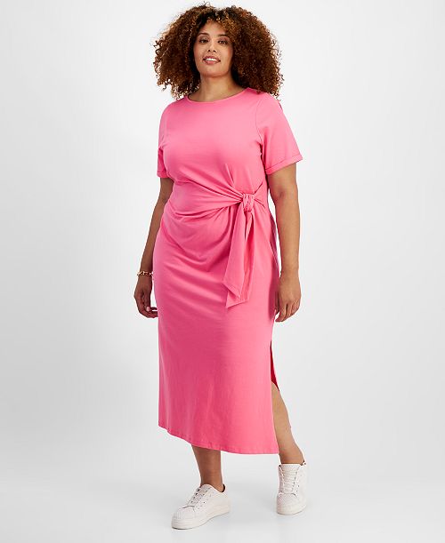 alfani On 34th Trendy Plus Size Side-Tie Knit Midi Dress Created for Macy's Women's Fashion Shoes & Accessories