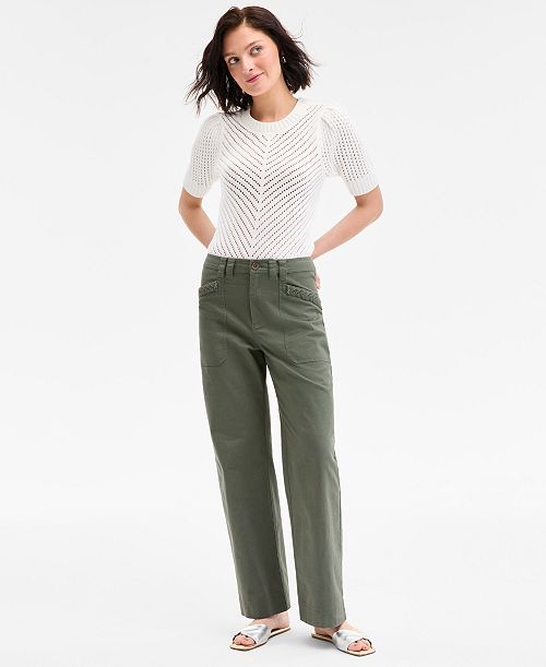 alfani On 34th Women's Braided-Trim Cargo Pants Exclusively at Macy's Women's Fashion Shoes & Accessories