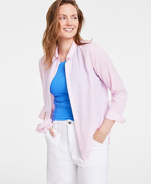alfani On 34th Women's Button-Front Crepe Shirt Created for Macy's Women's Fashion Shoes & Accessories