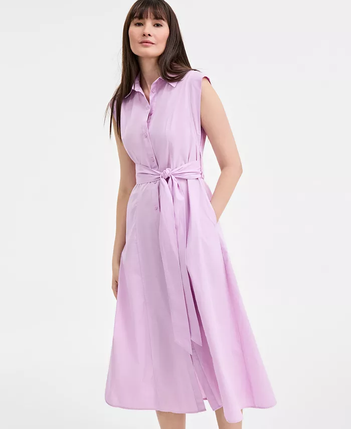 Alfani On 34th Women's Cotton Belted Midi Shirtdress Exclusively At Macy's Women's Fashion Shoes & Accessories