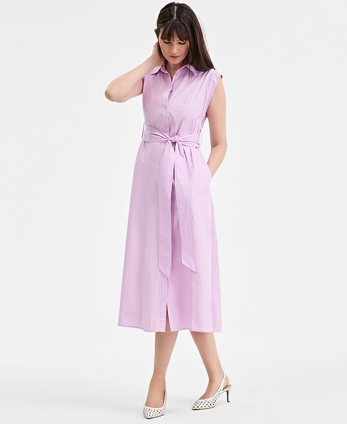 alfani On 34th Women's Cotton Belted Midi Shirtdress Exclusively at Macy's Women's Fashion Shoes & Accessories