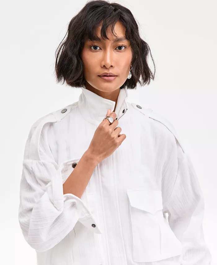 Alfani On 34th Women's Cotton Gauze Cropped Jacket Exclusively At Macy's Women's Fashion Shoes & Accessories