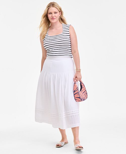 alfani On 34th Women's Cotton Gauze Tiered Midi Skirt Exclusively at Macy's Women's Fashion Shoes & Accessories