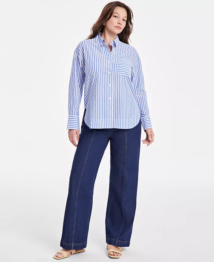 Alfani On 34th Women's Cotton Striped Button-Front Shirt Exclusively At Macy's Women's Fashion Shoes & Accessories