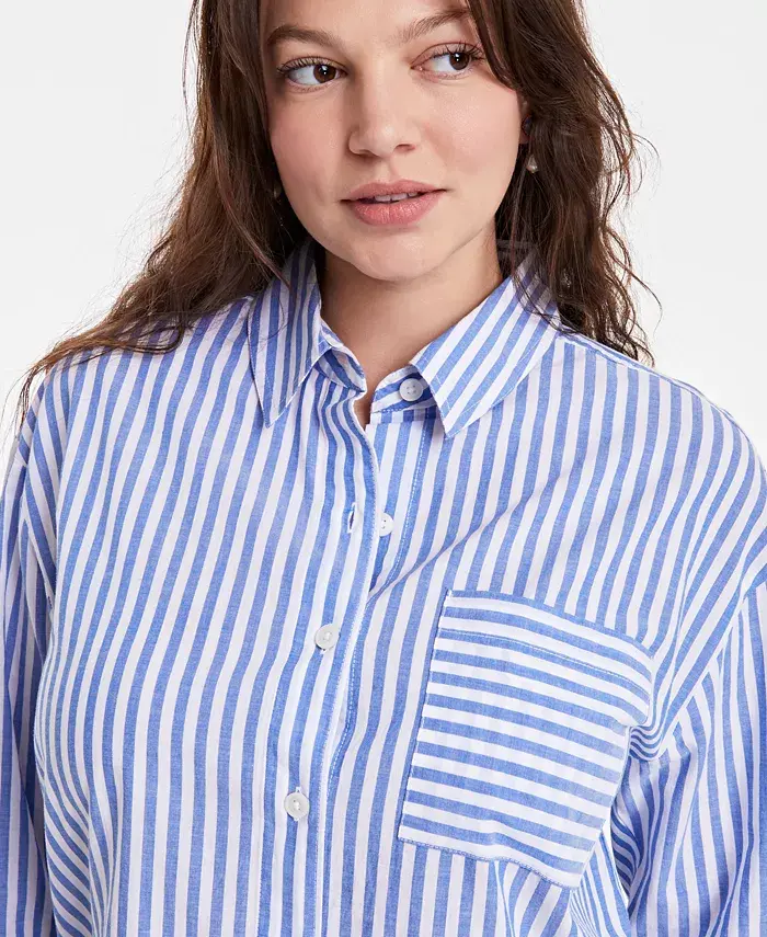 Alfani On 34th Women's Cotton Striped Button-Front Shirt Exclusively At Macy's Women's Fashion Shoes & Accessories