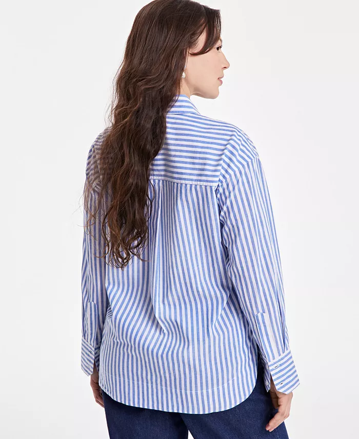 Alfani On 34th Women's Cotton Striped Button-Front Shirt Exclusively At Macy's Women's Fashion Shoes & Accessories