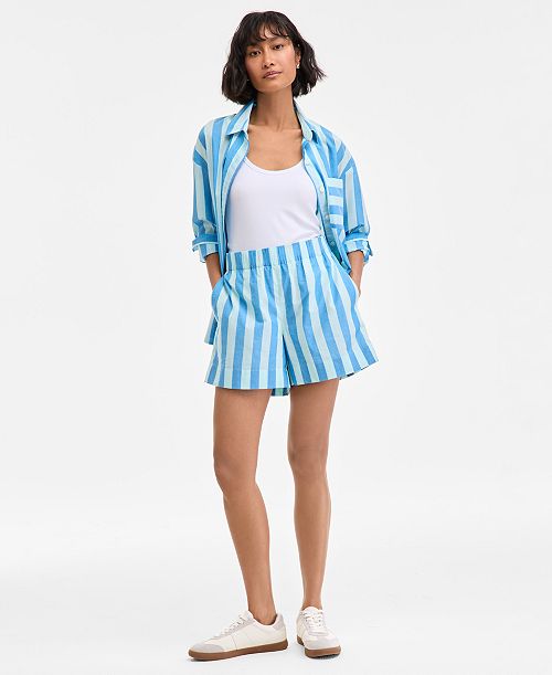 alfani On 34th Women's Cotton Striped Pull-On Shorts Exclusively at Macy's Women's Fashion Shoes & Accessories