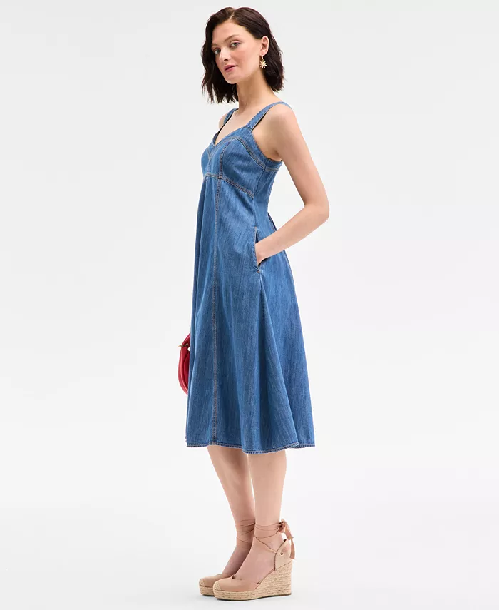 Alfani On 34th Women's Denim Sweetheart-Neck Midi Dress Exclusively At Macy's Women's Fashion Shoes & Accessories