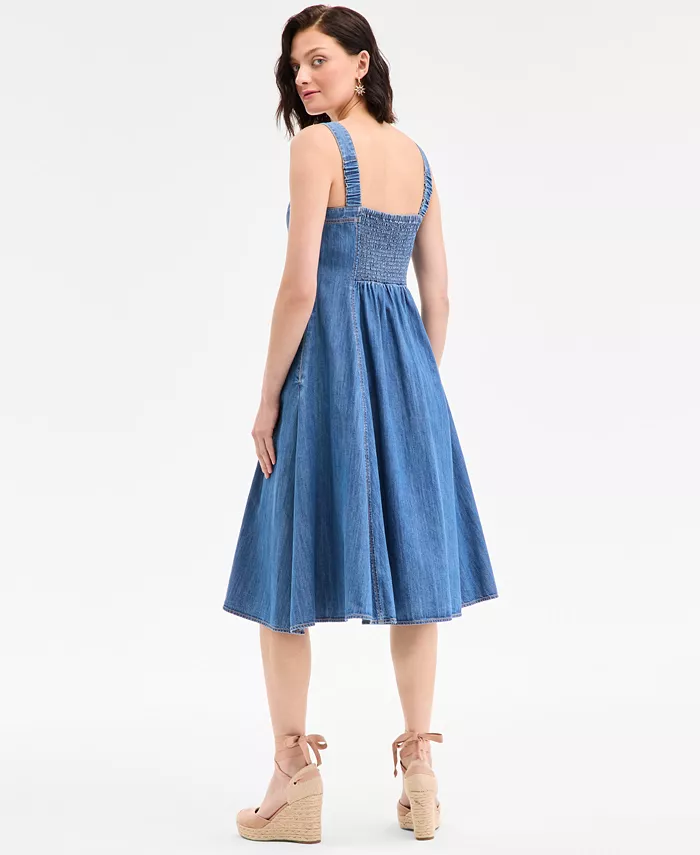 Alfani On 34th Women's Denim Sweetheart-Neck Midi Dress Exclusively At Macy's Women's Fashion Shoes & Accessories