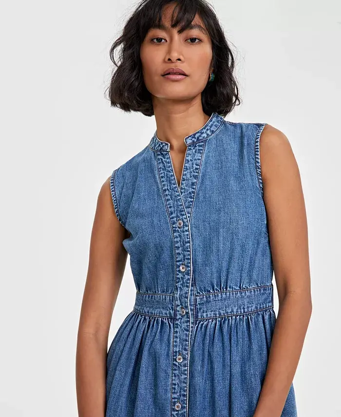 Alfani On 34th Women's Denim Tiered Midi Dress Created For Macy's Women's Fashion Shoes & Accessories