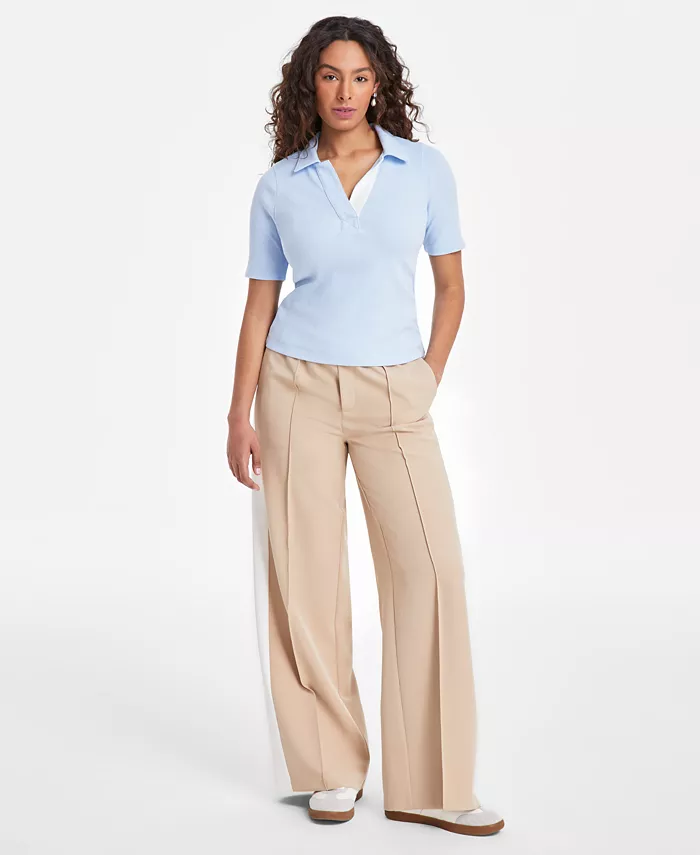 Alfani On 34th Women's Elbow-Sleeve Ribbed Polo Top Exclusively At Macy's Women's Fashion Shoes & Accessories