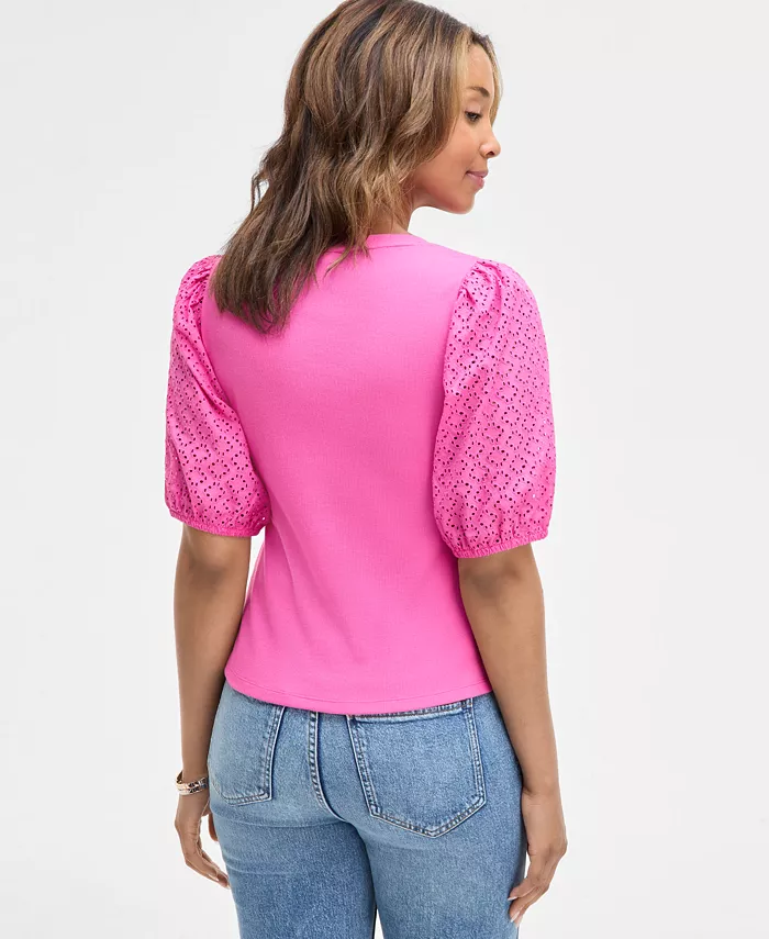 Alfani On 34th Women's Eyelet-Sleeve Rib-Knit Top Exclusively At Macy's Women's Fashion Shoes & Accessories