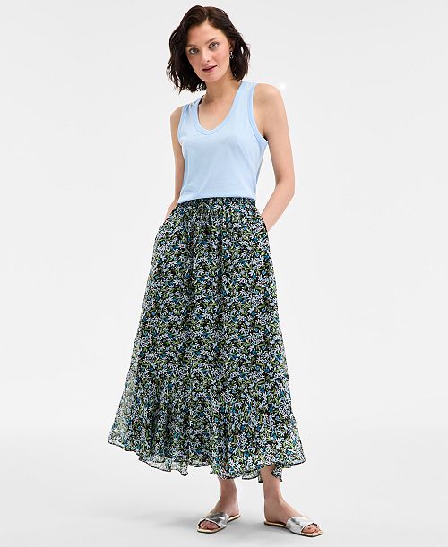 alfani On 34th Women's Floral Tiered Midi Skirt Exclusively at Macy's Women's Fashion Shoes & Accessories