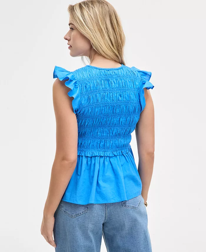 Alfani On 34th Women's Flutter-Sleeve Smocked Peplum Top Exclusively At Macy's Women's Fashion Shoes & Accessories