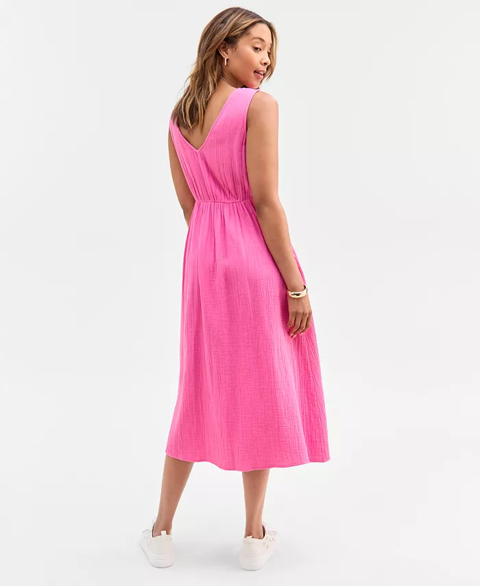 Alfani On 34th Women's Gauze Double V-neck Empire Midi Dress Exclusively At Macy's Women's Fashion Shoes & Accessories