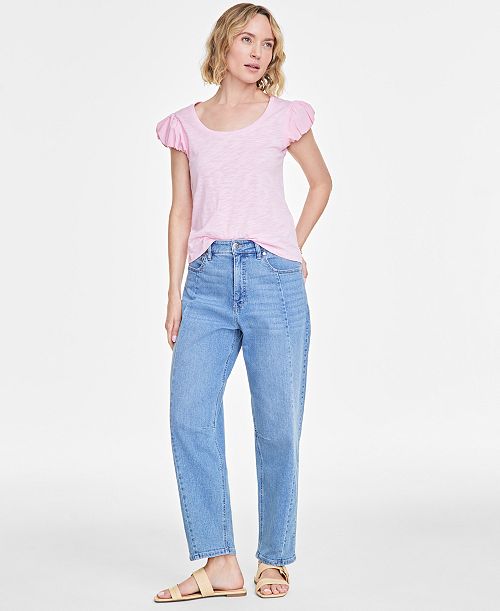 alfani On 34th Women's High-Rise Barrel-Leg Jeans Exclusively at Macy's Women's Fashion Shoes & Accessories