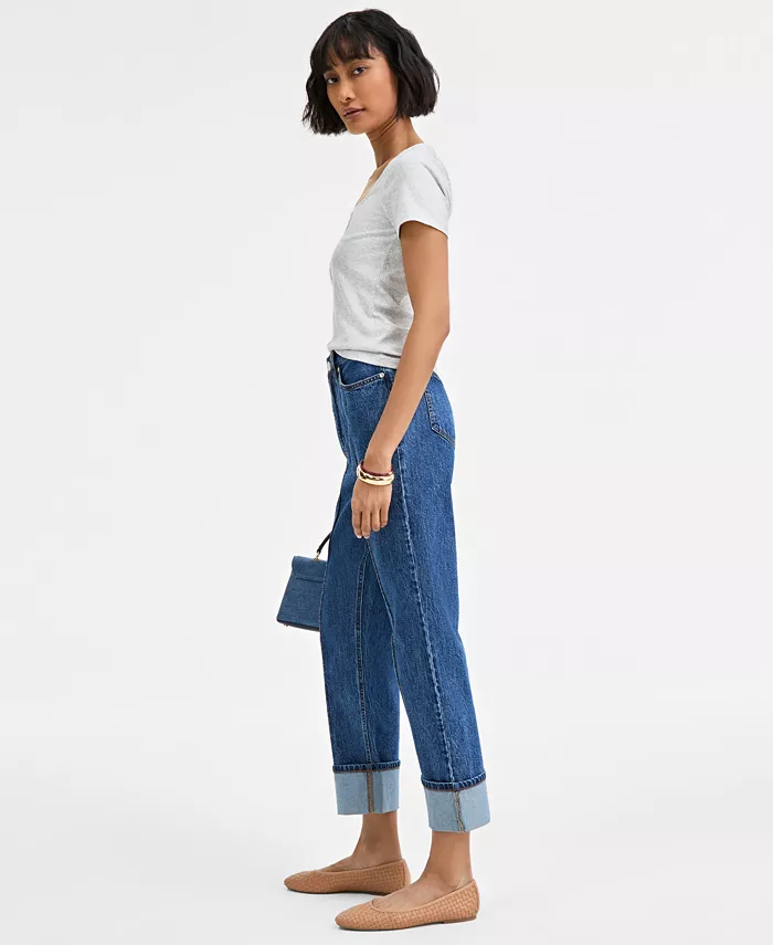 Alfani On 34th Women's High-Rise Cuffed Straight-Leg Jeans Exclusively At Macy's Women's Fashion Shoes & Accessories