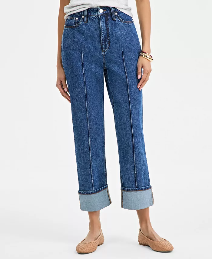 Alfani On 34th Women's High-Rise Cuffed Straight-Leg Jeans Exclusively At Macy's Women's Fashion Shoes & Accessories