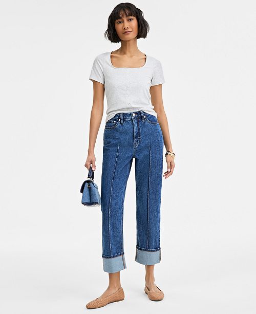 alfani On 34th Women's High-Rise Cuffed Straight-Leg Jeans Exclusively at Macy's Women's Fashion Shoes & Accessories
