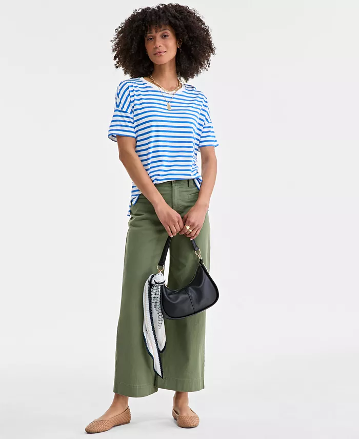 Alfani On 34th Women's Knit Easy Short-Sleeve Striped T-Shirt Exclusively At Macy's Women's Fashion Shoes & Accessories