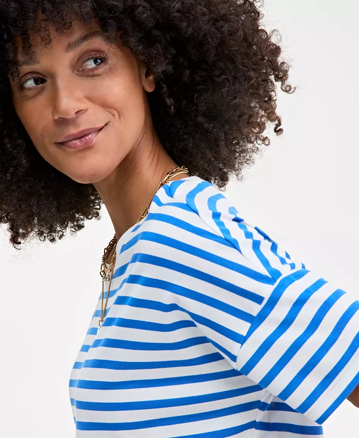 Alfani On 34th Women's Knit Easy Short-Sleeve Striped T-Shirt Exclusively At Macy's Women's Fashion Shoes & Accessories