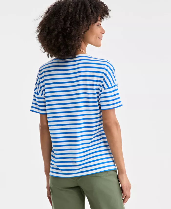 Alfani On 34th Women's Knit Easy Short-Sleeve Striped T-Shirt Exclusively At Macy's Women's Fashion Shoes & Accessories