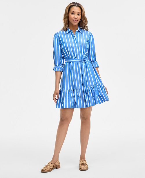 alfani On 34th Women's Long Sleeve Printed Mini Shirt Dress Exclusively at Macy's Women's Fashion Shoes & Accessories