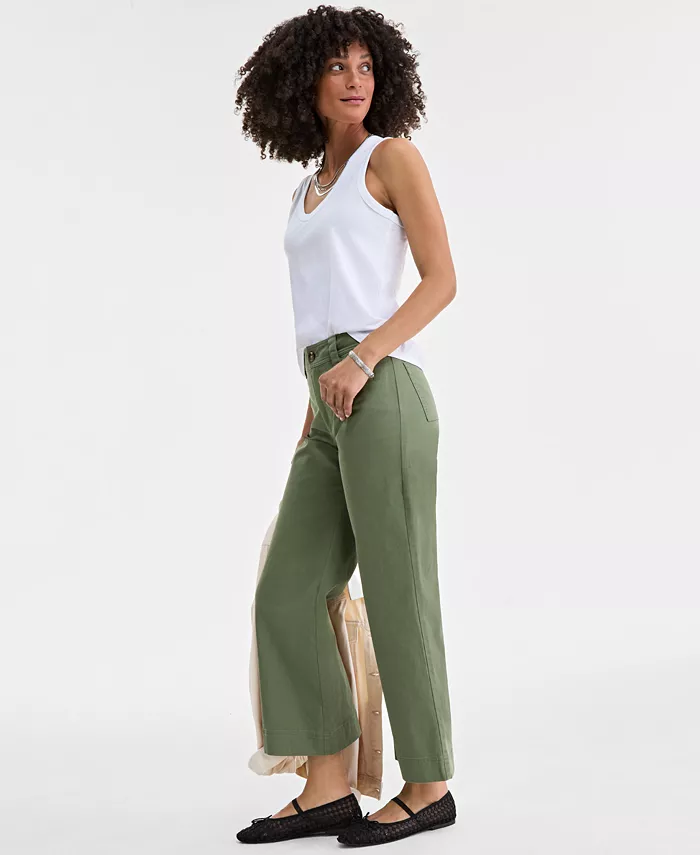 Alfani On 34th Women's Mid Rise Cropped Wide-Leg Chino Pants Exclusively At Macy's Women's Fashion Shoes & Accessories