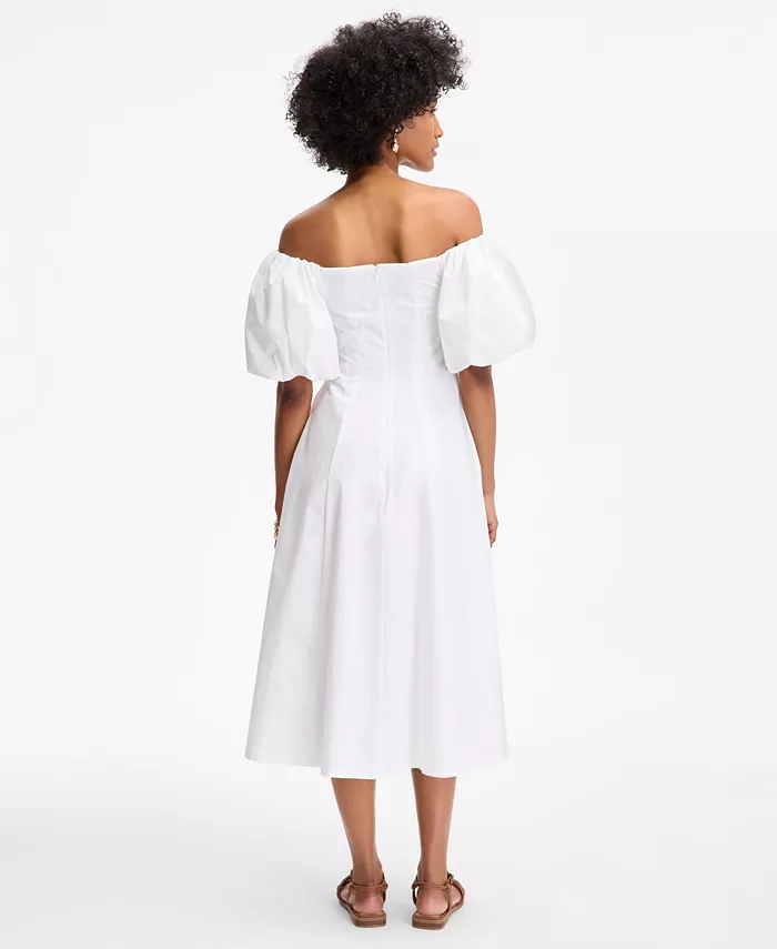 Alfani On 34th Women's Off-The-Shoulder Puff-Sleeve Midi Dress Exclusively At Macy's Women's Fashion Shoes & Accessories