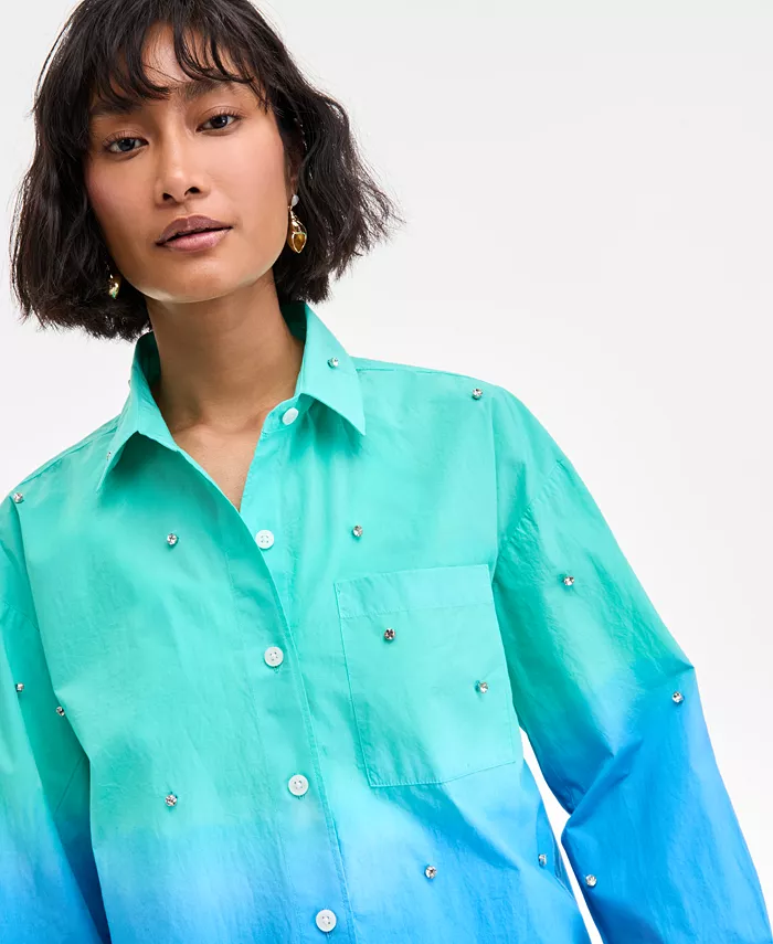 Alfani On 34th Women's Ombré Rhinestone Shirt Exclusively At Macy's Women's Fashion Shoes & Accessories