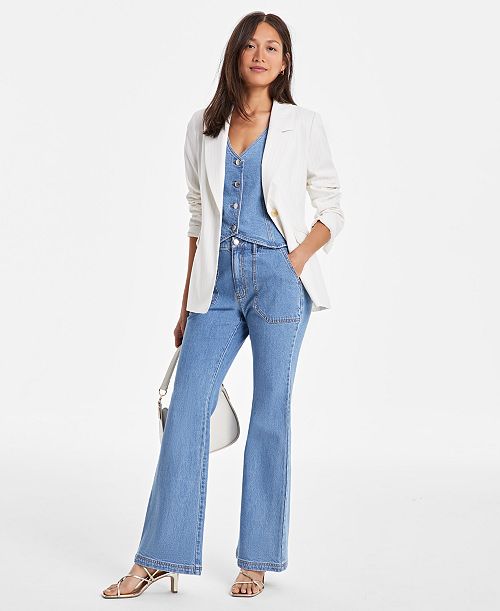 alfani On 34th Women's Pinstripe Boyfriend Blazer Vest & Relaxed Flare Jeans Exclusively at Macy's Women's Fashion Shoes & Accessories