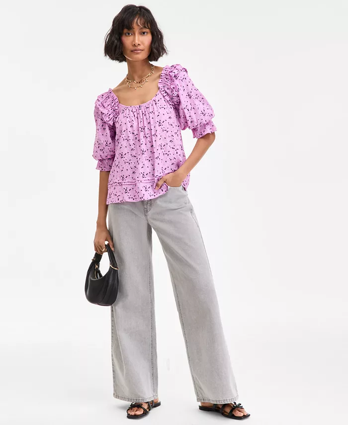 Alfani On 34th Women's Printed Balloon-Sleeve Blouse Exclusively At Macy's Women's Fashion Shoes & Accessories
