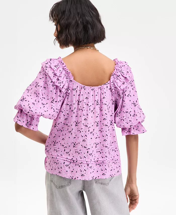 Alfani On 34th Women's Printed Balloon-Sleeve Blouse Exclusively At Macy's Women's Fashion Shoes & Accessories