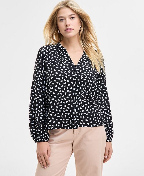 alfani On 34th Women's Printed Pintuck Blouse Exclusively at Macy's Women's Fashion Shoes & Accessories