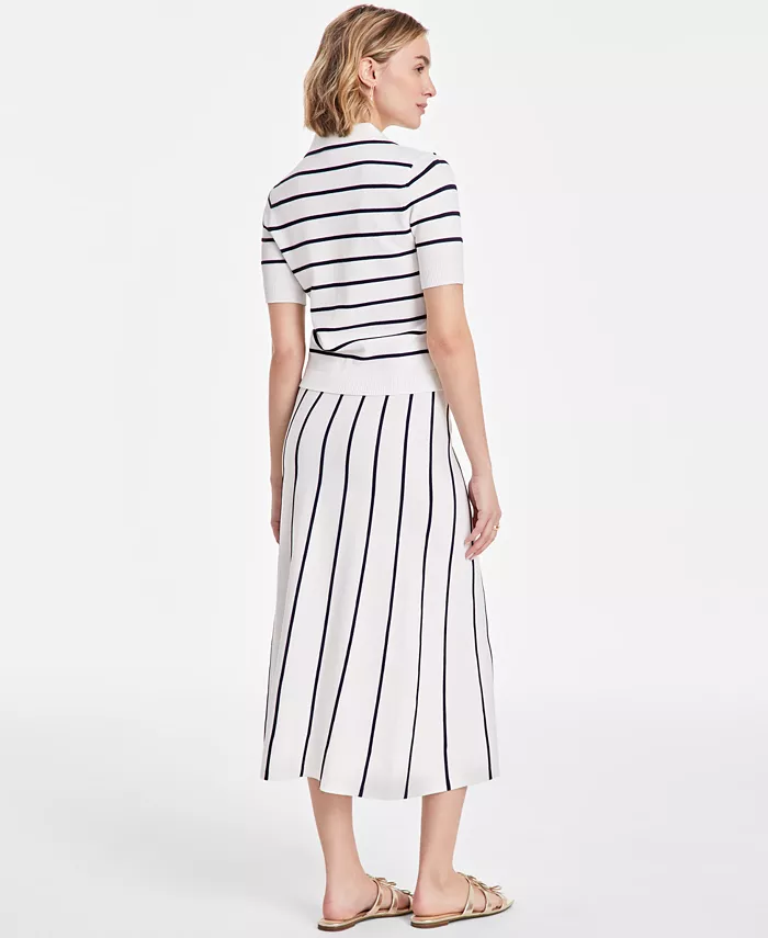 Alfani On 34th Women's Rib Stripe Polo Sweater & Knit Midi Skirt Exclusively At Macy's Women's Fashion Shoes & Accessories