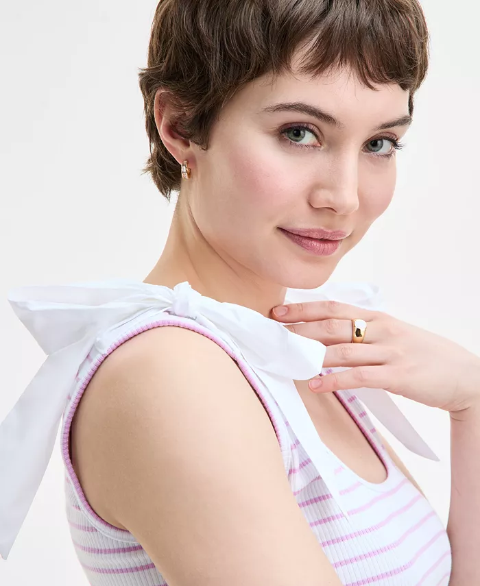 Alfani On 34th Women's Ribbed Bow-Shoulder Tank Top Exclusively At Macy's Women's Fashion Shoes & Accessories